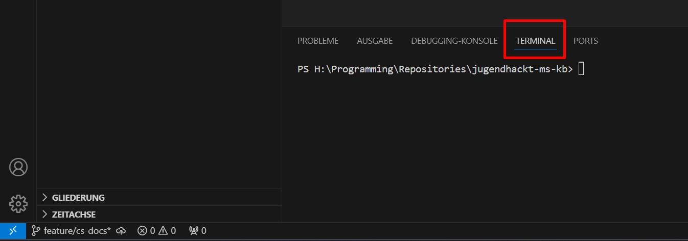 Ein Screenshot aus VSCode, in dem as Terminal markiert ist